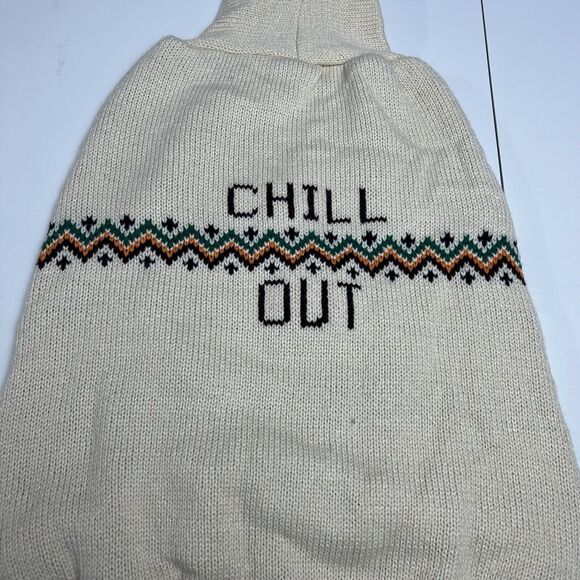 Dog Sweater Cream Chevron Knit Hooded “Chill out” Medium Winter Clothes Warm - Picture 6 of 10